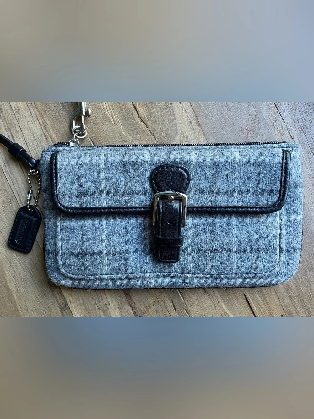 Coach Wool Tweed Wristlet Gray White